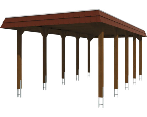 Holzcarport mit Dach und Metallstützen