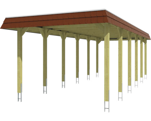 Abri de voiture en bois avec toit rouge