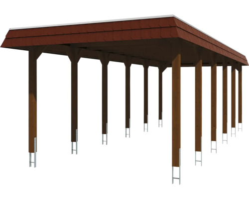 Carport en bois avec toit et plusieurs poteaux