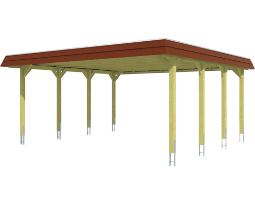 Carport en bois avec toit rouge