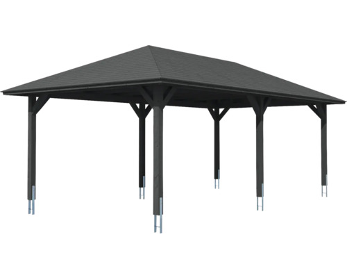 Holzpavillon mit rechteckigem Dach und Stützpfosten