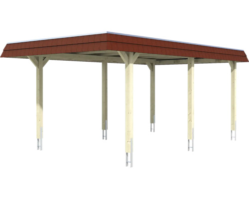 Carport en bois avec toit rouge