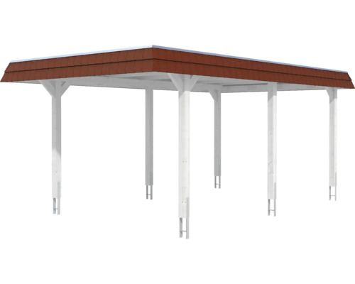 Abri de voiture en bois blanc avec toit marron