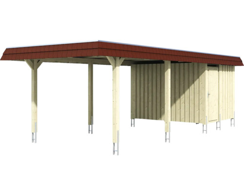 Carport mit Geräteraum aus Holz und Ziegeldach