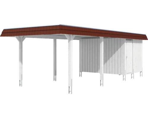 Holzcarport mit Geräteraum und Ziegeldach