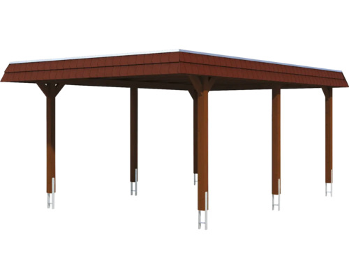 Abri de voiture indépendant avec toit en tuiles et poteaux en bois