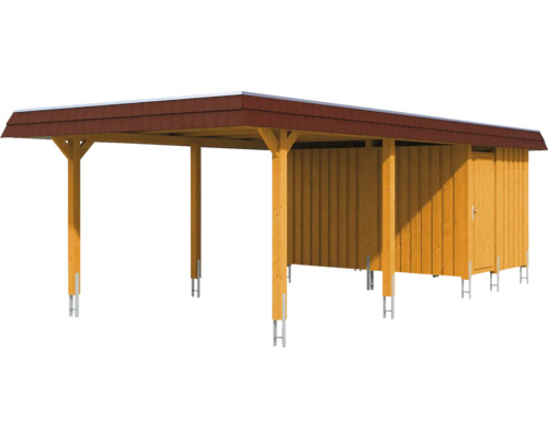 Holzcarport mit Geräteraum und Dach