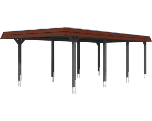 Überdachter Stellplatz mit Holzpfosten und Dachziegeln