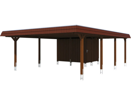 Carport aus Holz mit Geräteschuppen