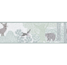 Papier peint avec motif de forêt, comprenant cerf, chevreuil et ours
