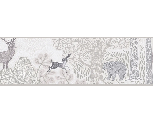 Papier peint avec motif de forêt, comprenant cerf, chevreuil et ours