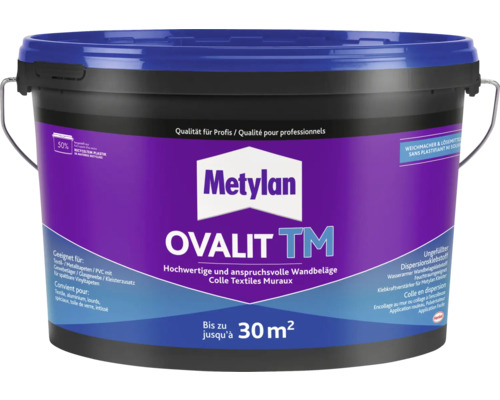 Colle pour revêtements muraux Ovalit 5 kg Metylan Pot de colle Metylan Ovalit TM pour revêtements muraux textiles jusqu''à 30 mètres carrés