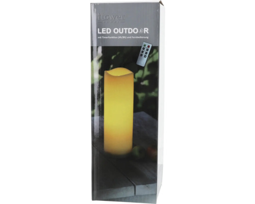 Emballage d''une bougie LED d''extérieur avec fonction minuterie et télécommande