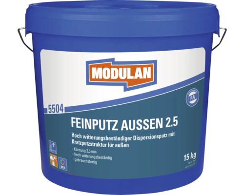MODULAN 5504 Feinputz Aussen K 2.5 mm weiss 15 kg Eimer Modulan Feinputz Aussen 2.5 mit Kratzputzstruktur