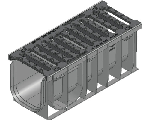 Hauraton Recyfix NC Entwässerungsrinne Rinnenunterteil Typ 01 mit Gussrost SW 154/18 mm aus PP 500 x 212 x 210 mm