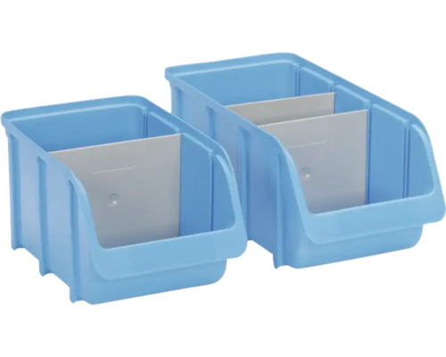 Hünersdorff Set de boîte petit plastique 6 pièces Deux bacs de rangement bleus en plastique avec compartiments pour le stockage de petites pièces.