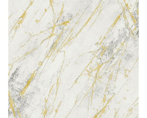 Papier peint intissé 38817-3 Elements II aspect marbre blanc gris or Papier peint aspect marbre avec accents dorés