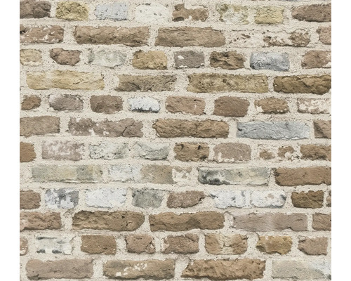 Papier peint intissé 38829-3 Elements II aspect pierre beige gris Gros plan d''un mur de briques