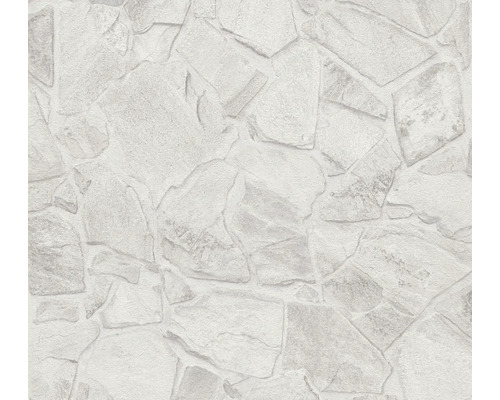 Papier peint intissé 3893-50 Elements II 3D gravats gris clair blanc Papier peint aspect mur de pierre