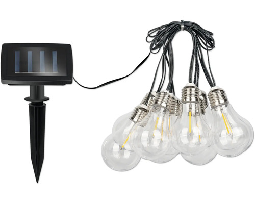 Lichterkette Solarlampe L. 2 m Solar Lichterkette mit mehreren klaren Glühbirnen und einem Solarpanel mit Erdspieß