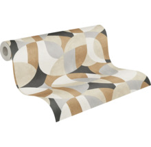 Tapetenrolle mit abstraktem Kreismuster in Beige und Grau
