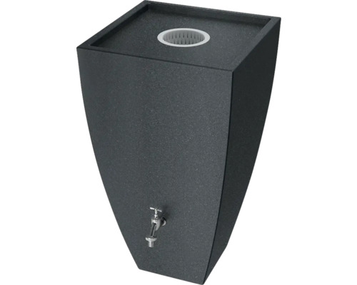 Regentonne in dunkler Steinoptik mit Wasserhahn