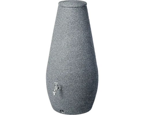 Grauer Regenspeicher mit Wasserhahn für den Garten