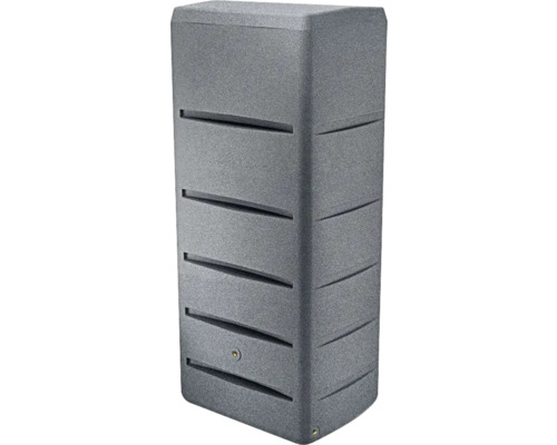 Grauer Regenwassertank mit Entnahmehahn