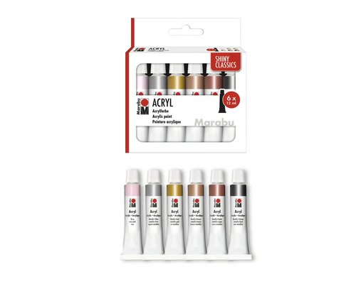 Set de peintures acryliques Marabu Shiny Classics 6x 12 ml Set de peintures acryliques Marabu avec six tubes de couleurs métalliques