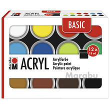 Marabu Set de peintures acryliques avec douze pots de peinture