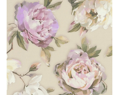 Papier peint intissé 39608-1 Pint Walls 2 fleur pivoine beige rose Papier peint à motif floral avec roses et feuilles