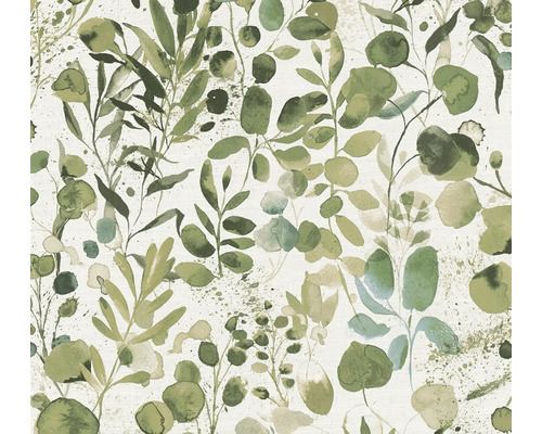 Papier peint intissé 39697-1 Pint Walls 2 feuilles aquarelle blanc vert Papier peint à motif de plantes