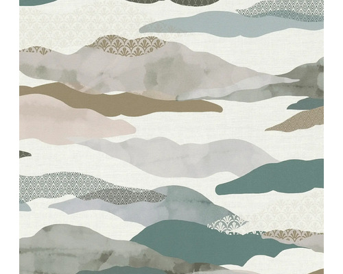 Papier peint intissé 39699-3 Pint Walls 2 nuages graphique blanc pétrole Papier peint avec motif de montagne et motifs graphiques