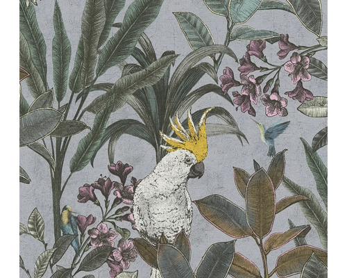 Papier peint intissé 39748-3 Pint Walls 2 jungle cacatoès gris bleu Papier peint avec motifs de plantes, d''oiseaux et de cacatoès