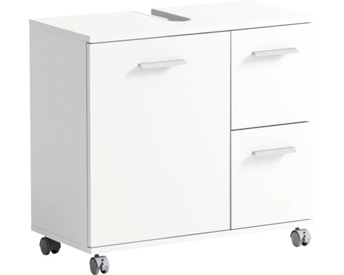 Waschbeckenunterschrank Möbelpartner Palermo BxHxT 65.1x60x32 cm weiss matt Unterschrank mit Schubladen und Rollen für Badezimmer