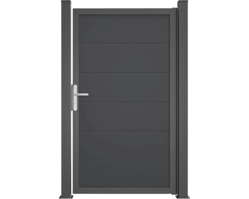Portail à un vantail GroJa BasicLine Nova tirant universel prémonté sans poteaux cadre anthracite 100 x 180 cm anthracite Portillon de jardin avec poignée