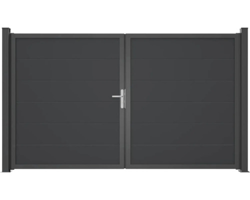 Portillon double GroJa BasicLine Nova tirant gauche prémonté sans poteaux 300 x 180 cm anthracite Portail double en aluminium avec poignée