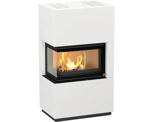 Cheminéeofen mit Sichtfenster und brennendem Holz