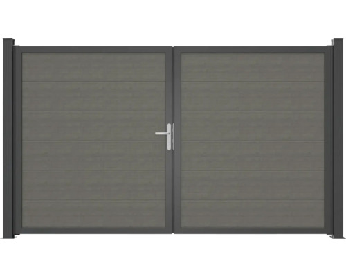 Portail double en aluminium avec panneaux horizontaux et poignée
