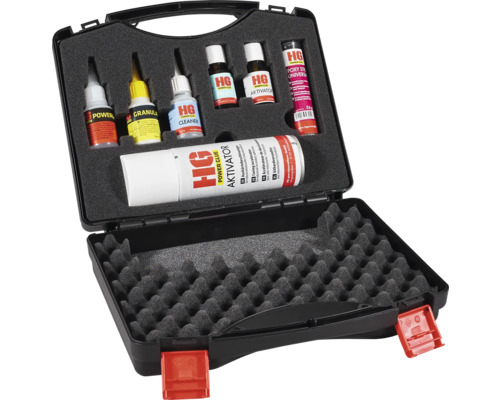 Kit de colle HG dans une valise noire avec insert en mousse