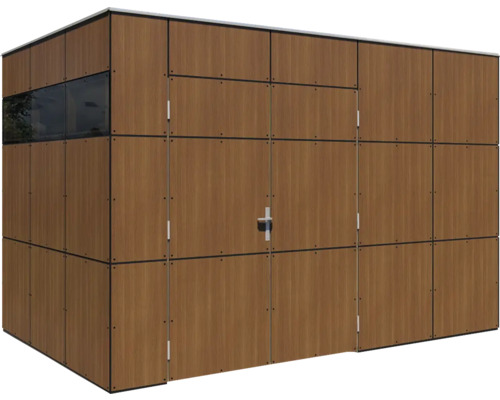 Abri de jardin couleur bois avec porte et fenêtre