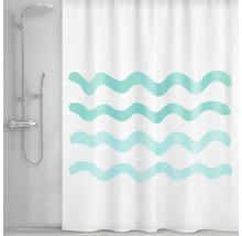 Rideau de douche avec motif de vagues dans la salle de bain