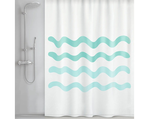 Rideau de douche avec motif de vagues dans la salle de bain