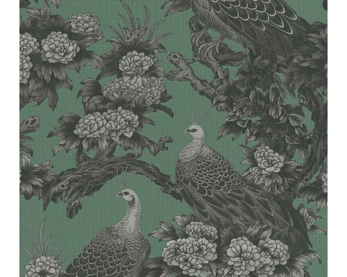Papier peint avec motif de paons et de fleurs