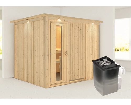 Holzsauna mit Saunaofen für den Innenbereich