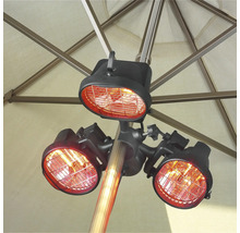 Radiateur de terrasse avec trois radiateurs montés sous un parasol