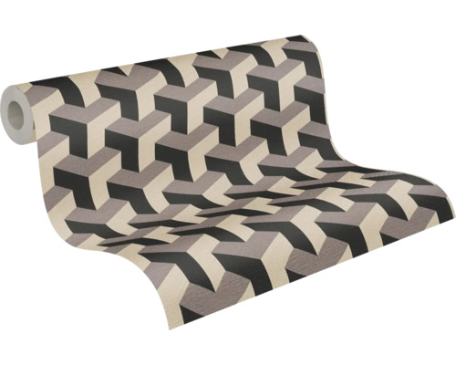Papier peint intissé 78150-1 Daniel Hechter 7 graphique rétro 3D beige noir Rouleau de papier peint avec motif graphique 3D