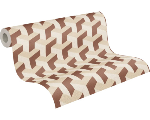 Papier peint intissé 78150-3 Daniel Hechter 7 graphique rétro 3D marron crème Rouleau de papier peint avec motif géométrique en cube marron et beige