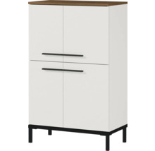 Schrank mit vier Türen, einem Holzaufsatz und Füssen