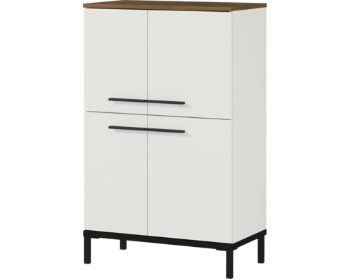 Armoire avec quatre portes, un dessus en bois et des pieds